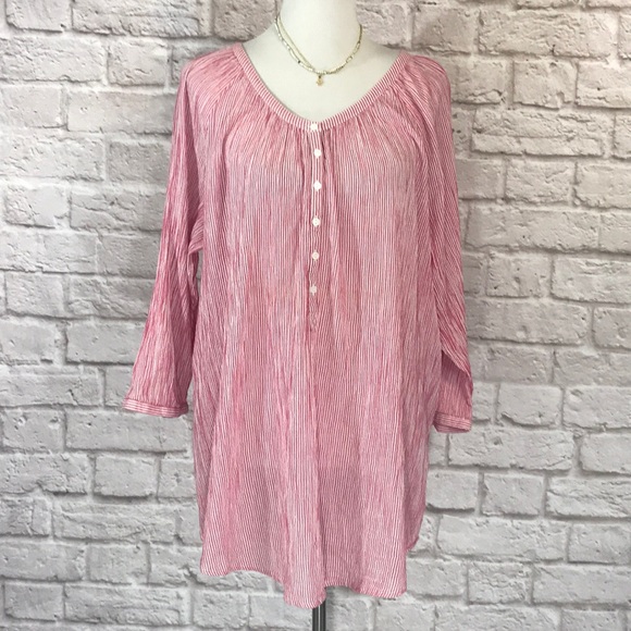 Lane Bryant Tops - Lane Bryant Pink/white striped tunic, 26/28